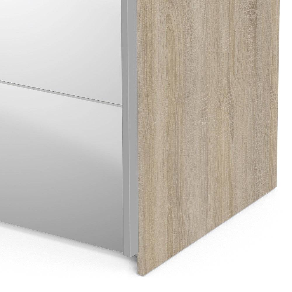 Verona Sliding Wardrobe 180cm in Oak with Mirror Doors with 2 Shelves - Price Crash Furniture