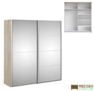 Verona Sliding Wardrobe 180cm in Oak with Mirror Doors with 5 Shelves - Price Crash Furniture