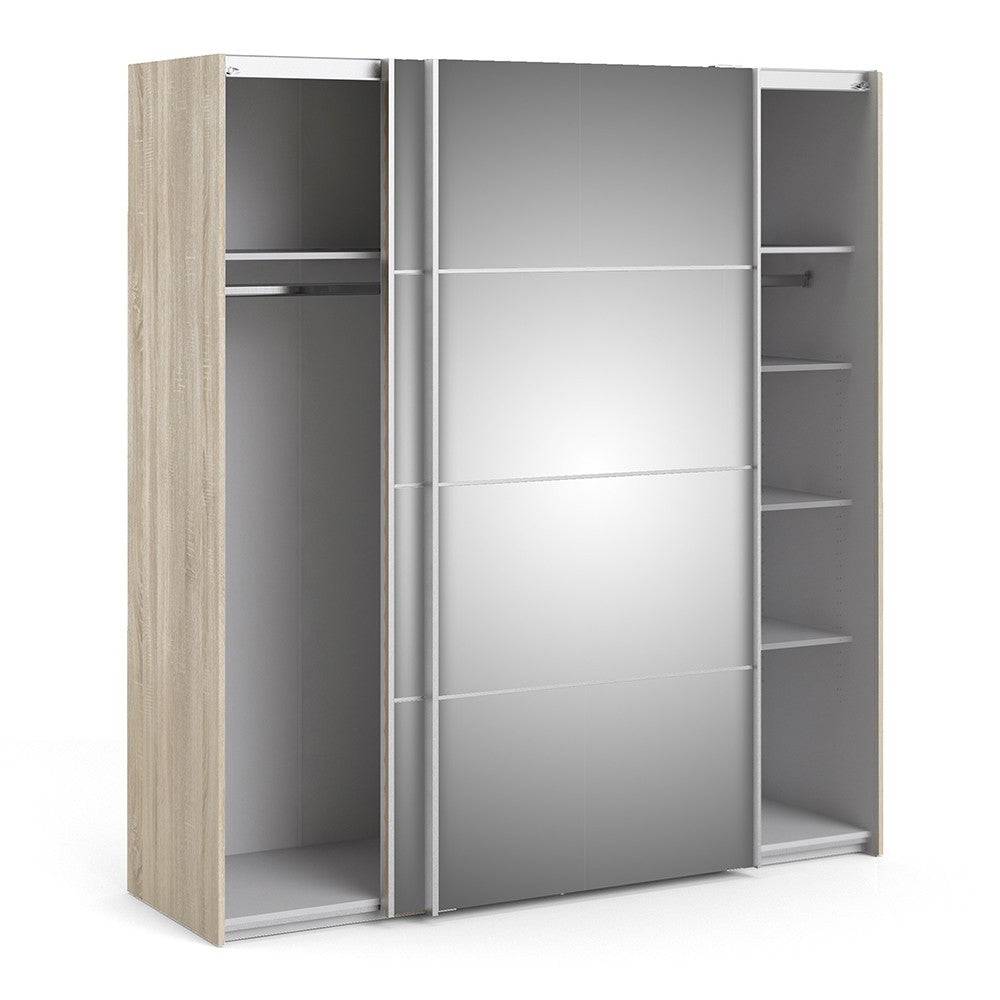 Verona Sliding Wardrobe 180cm in Oak with Mirror Doors with 5 Shelves - Price Crash Furniture