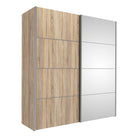 Verona Sliding Wardrobe 180cm in Oak with Oak and Mirror Doors with 2 Shelves - Price Crash Furniture