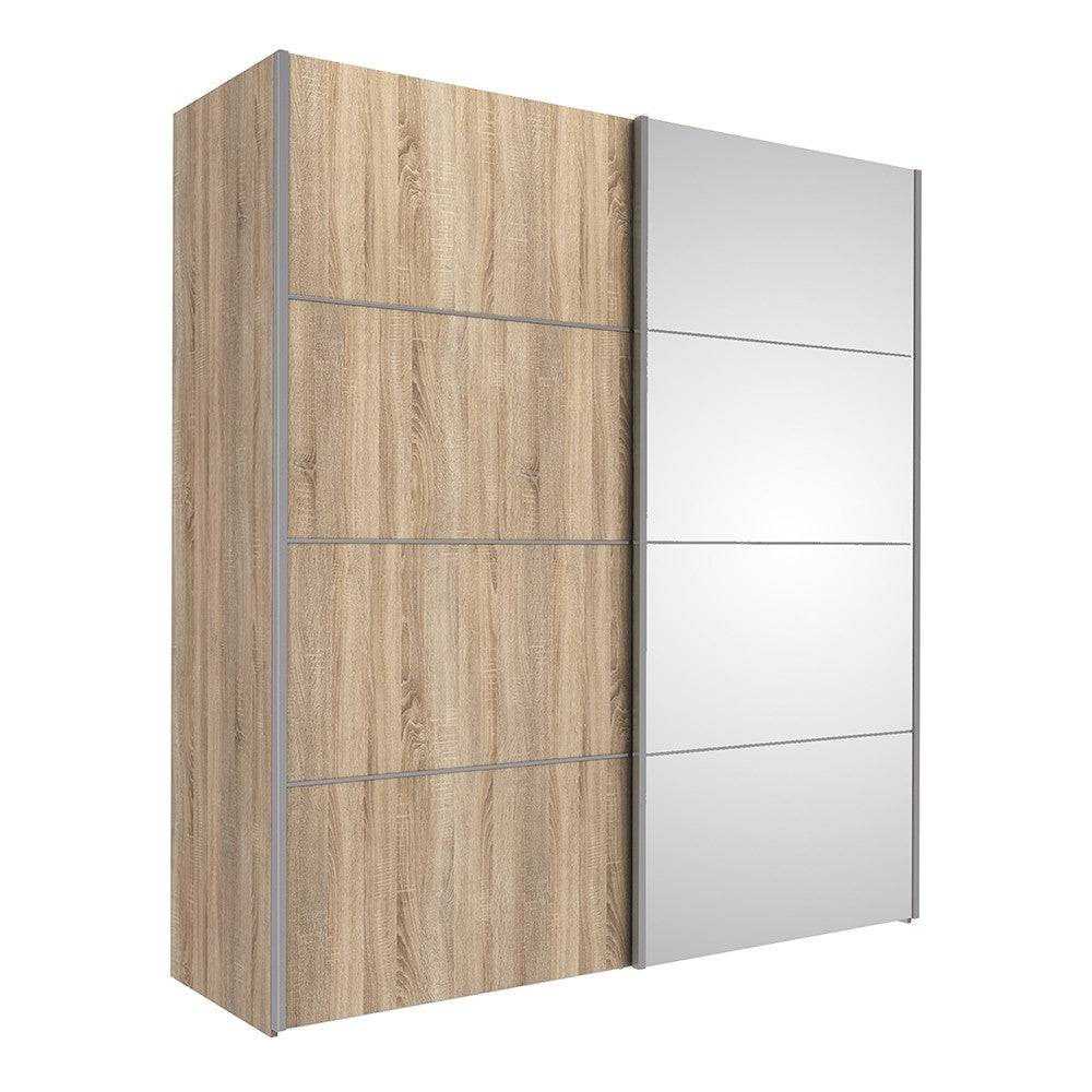 Verona Sliding Wardrobe 180cm in Oak with Oak and Mirror Doors with 2 Shelves - Price Crash Furniture