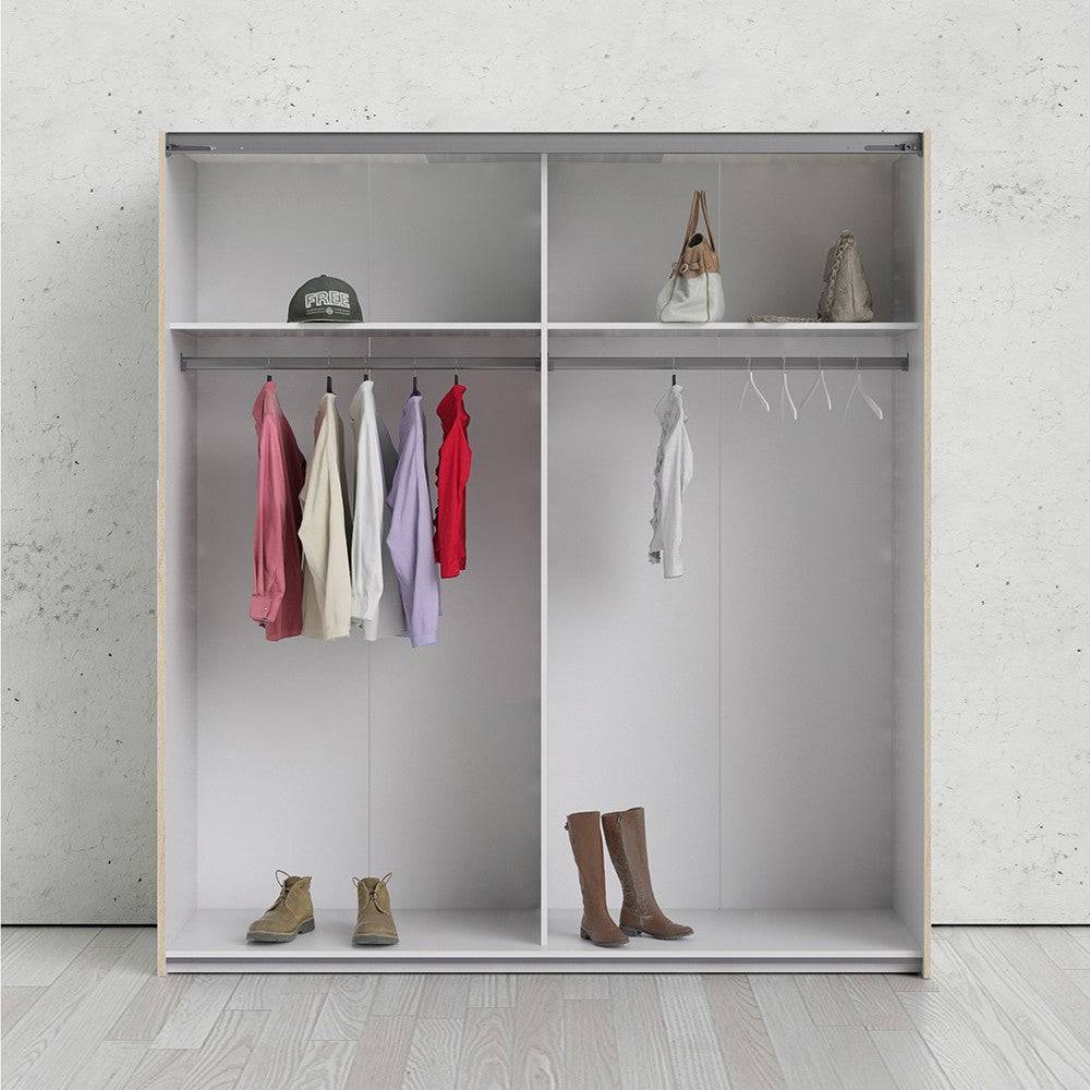 Verona Sliding Wardrobe 180cm in Oak with Oak and Mirror Doors with 2 Shelves - Price Crash Furniture