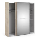 Verona Sliding Wardrobe 180cm in Oak with Oak and Mirror Doors with 5 Shelves - Price Crash Furniture