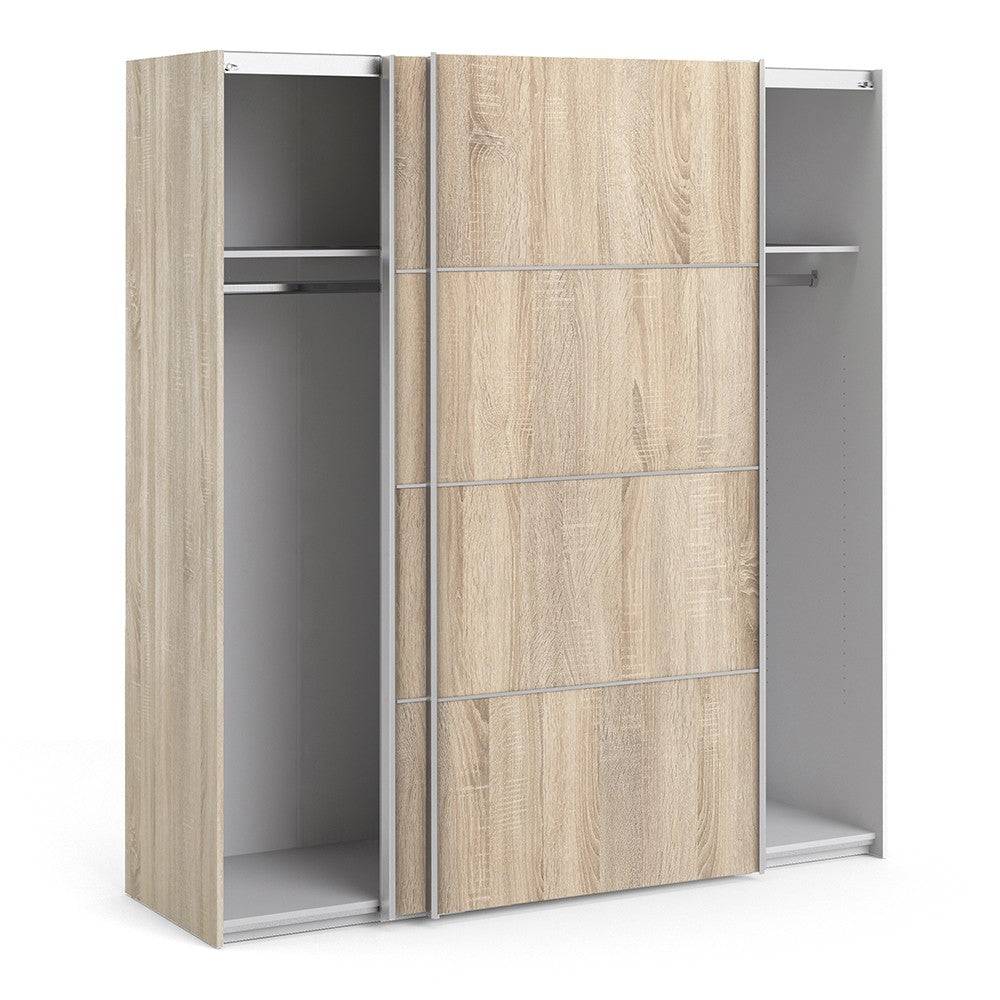 Verona Sliding Wardrobe 180cm in Oak with Oak Doors with 2 Shelves - Price Crash Furniture