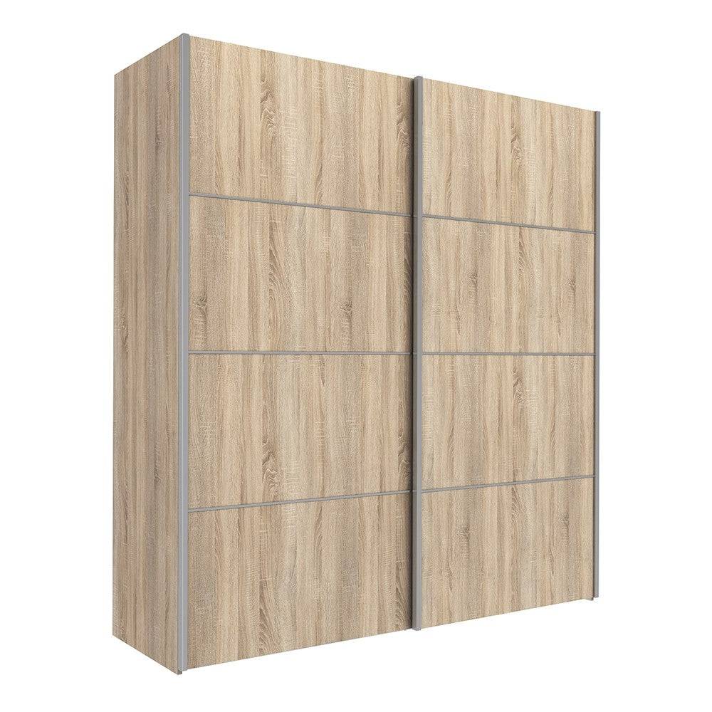 Verona Sliding Wardrobe 180cm in Oak with Oak Doors with 5 Shelves - Price Crash Furniture