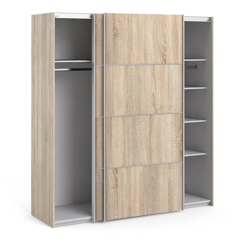 Verona Sliding Wardrobe 180cm in Oak with Oak Doors with 5 Shelves - Price Crash Furniture