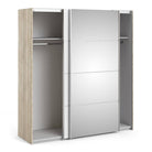 Verona Sliding Wardrobe 180cm in Oak with White and Mirror Doors with 2 Shelves - Price Crash Furniture