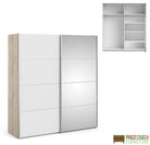 Verona Sliding Wardrobe 180cm in Oak with White and Mirror Doors with 5 Shelves - Price Crash Furniture