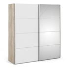 Verona Sliding Wardrobe 180cm in Oak with White and Mirror Doors with 5 Shelves - Price Crash Furniture