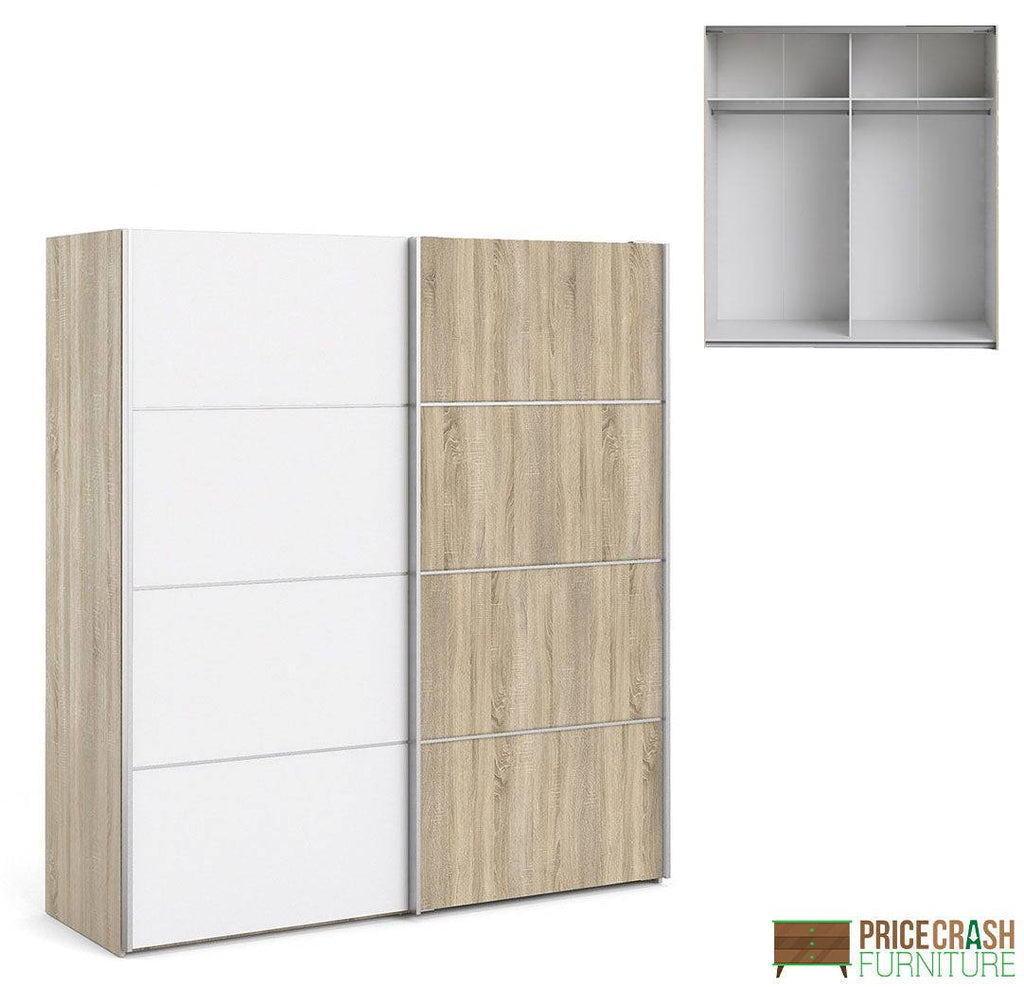 Verona Sliding Wardrobe 180cm in Oak with White and Oak doors with 2 Shelves - Price Crash Furniture