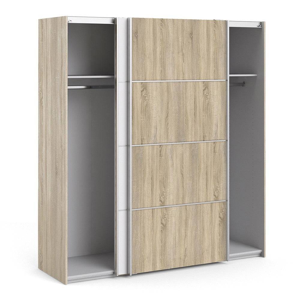 Verona Sliding Wardrobe 180cm in Oak with White and Oak doors with 2 Shelves - Price Crash Furniture