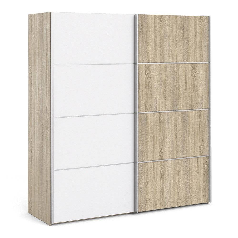 Verona Sliding Wardrobe 180cm in Oak with White and Oak doors with 5 Shelves - Price Crash Furniture