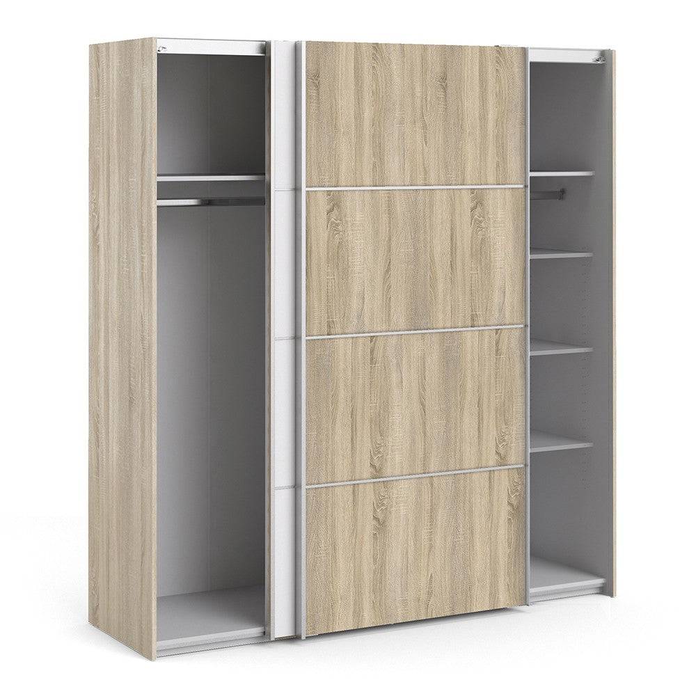 Verona Sliding Wardrobe 180cm in Oak with White and Oak doors with 5 Shelves - Price Crash Furniture