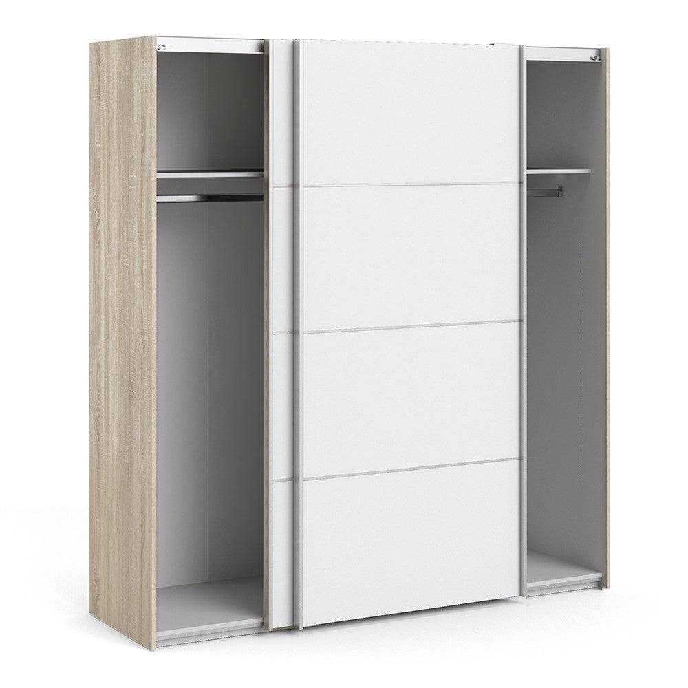 Verona Sliding Wardrobe 180cm in Oak with White Doors with 2 Shelves - Price Crash Furniture