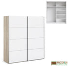 Verona Sliding Wardrobe 180cm in Oak with White Doors with 5 Shelves - Price Crash Furniture