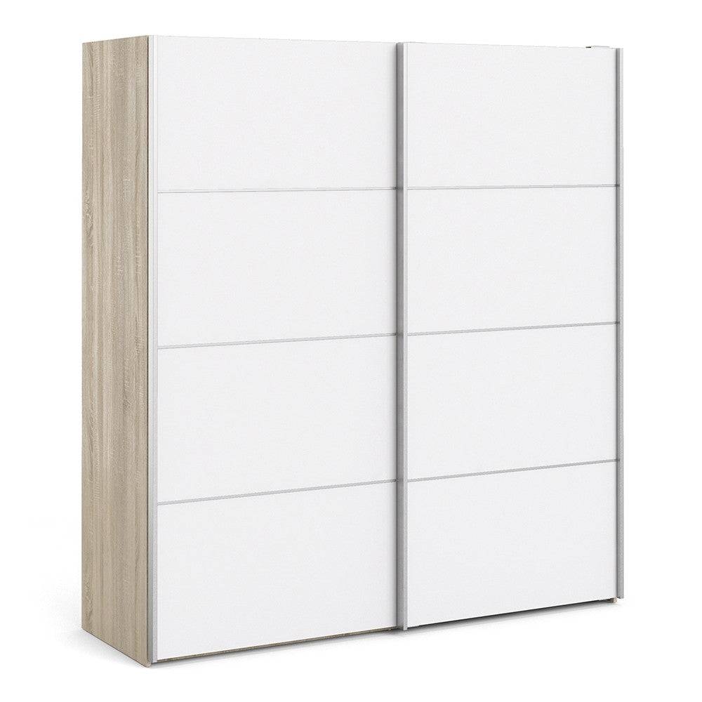 Verona Sliding Wardrobe 180cm in Oak with White Doors with 5 Shelves - Price Crash Furniture