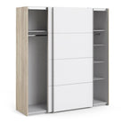 Verona Sliding Wardrobe 180cm in Oak with White Doors with 5 Shelves - Price Crash Furniture