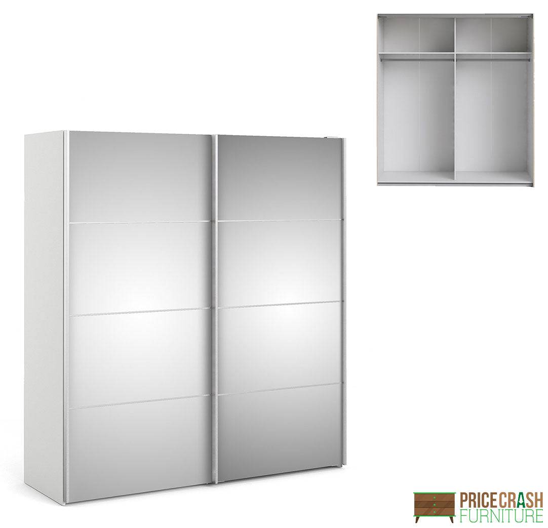 Verona Sliding Wardrobe 180cm in White with Mirror Doors with 2 Shelves - Price Crash Furniture