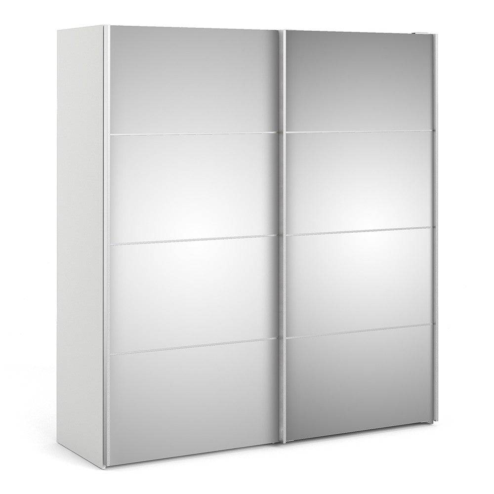 Verona Sliding Wardrobe 180cm in White with Mirror Doors with 2 Shelves - Price Crash Furniture