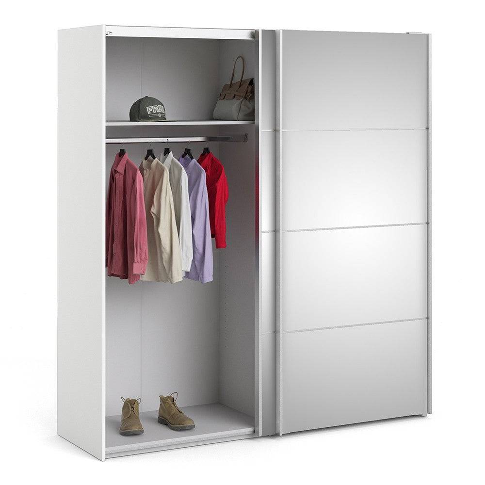 Verona Sliding Wardrobe 180cm in White with Mirror Doors with 2 Shelves - Price Crash Furniture