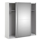 Verona Sliding Wardrobe 180cm in White with Mirror Doors with 2 Shelves - Price Crash Furniture