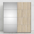 Verona Sliding Wardrobe 180cm in White with Oak and Mirror Doors with 2 Shelves - Price Crash Furniture