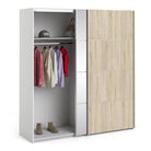 Verona Sliding Wardrobe 180cm in White with Oak and Mirror Doors with 2 Shelves - Price Crash Furniture