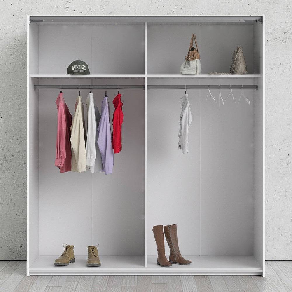 Verona Sliding Wardrobe 180cm in White with Oak and Mirror Doors with 2 Shelves - Price Crash Furniture