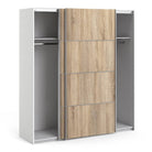 Verona Sliding Wardrobe 180cm in White with Oak Doors with 2 Shelves - Price Crash Furniture