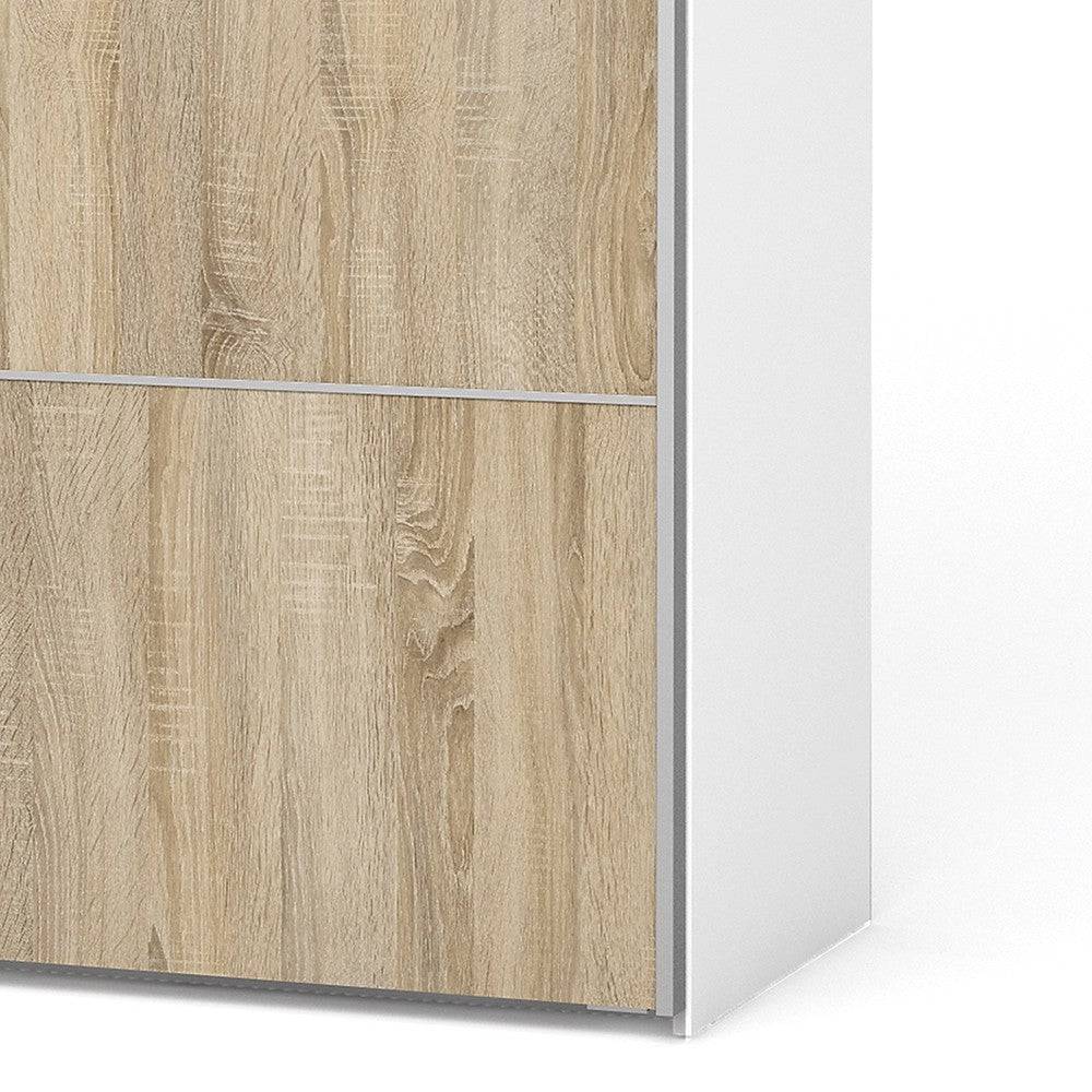 Verona Sliding Wardrobe 180cm in White with White and Oak doors with 2 Shelves - Price Crash Furniture