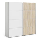 Verona Sliding Wardrobe 180cm in White with White and Oak doors with 5 Shelves - Price Crash Furniture