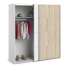 Verona Sliding Wardrobe 180cm in White with White and Oak doors with 5 Shelves - Price Crash Furniture