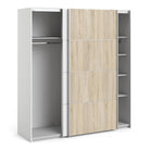 Verona Sliding Wardrobe 180cm in White with White and Oak doors with 5 Shelves - Price Crash Furniture