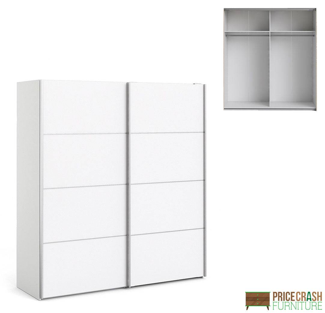 Verona Sliding Wardrobe 180cm in White with White Doors with 2 Shelves - Price Crash Furniture