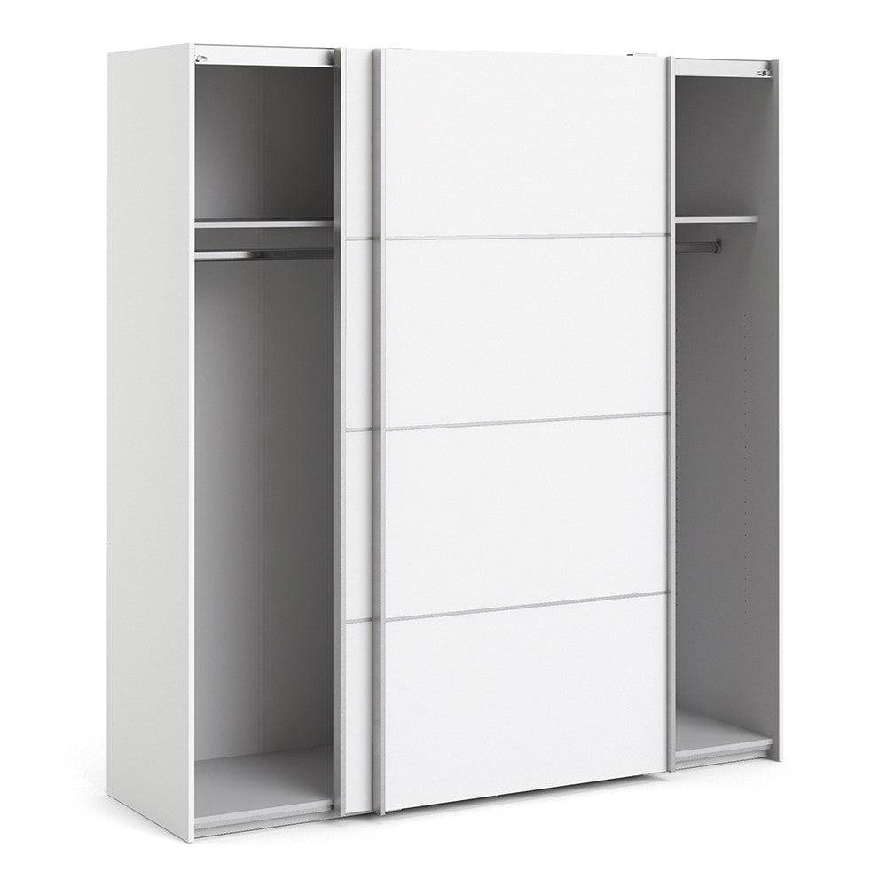 Verona Sliding Wardrobe 180cm in White with White Doors with 2 Shelves - Price Crash Furniture