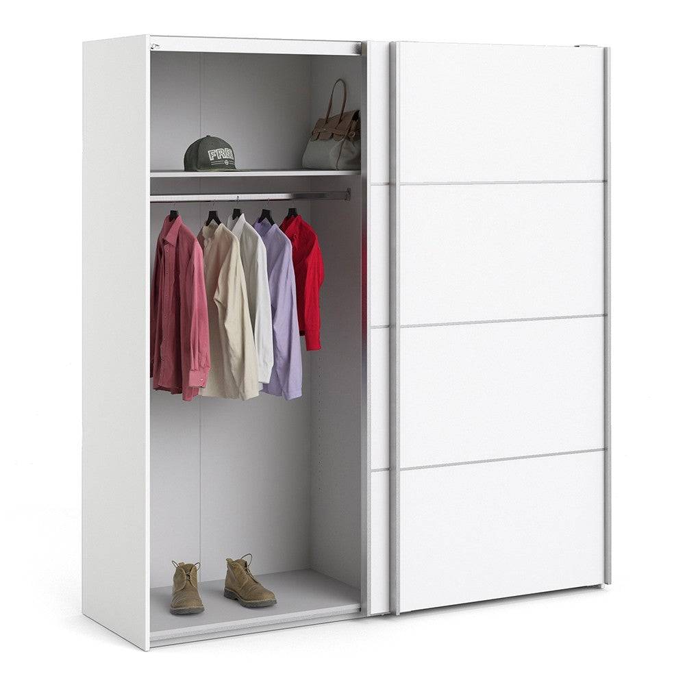 Verona Sliding Wardrobe 180cm in White with White Doors with 2 Shelves - Price Crash Furniture