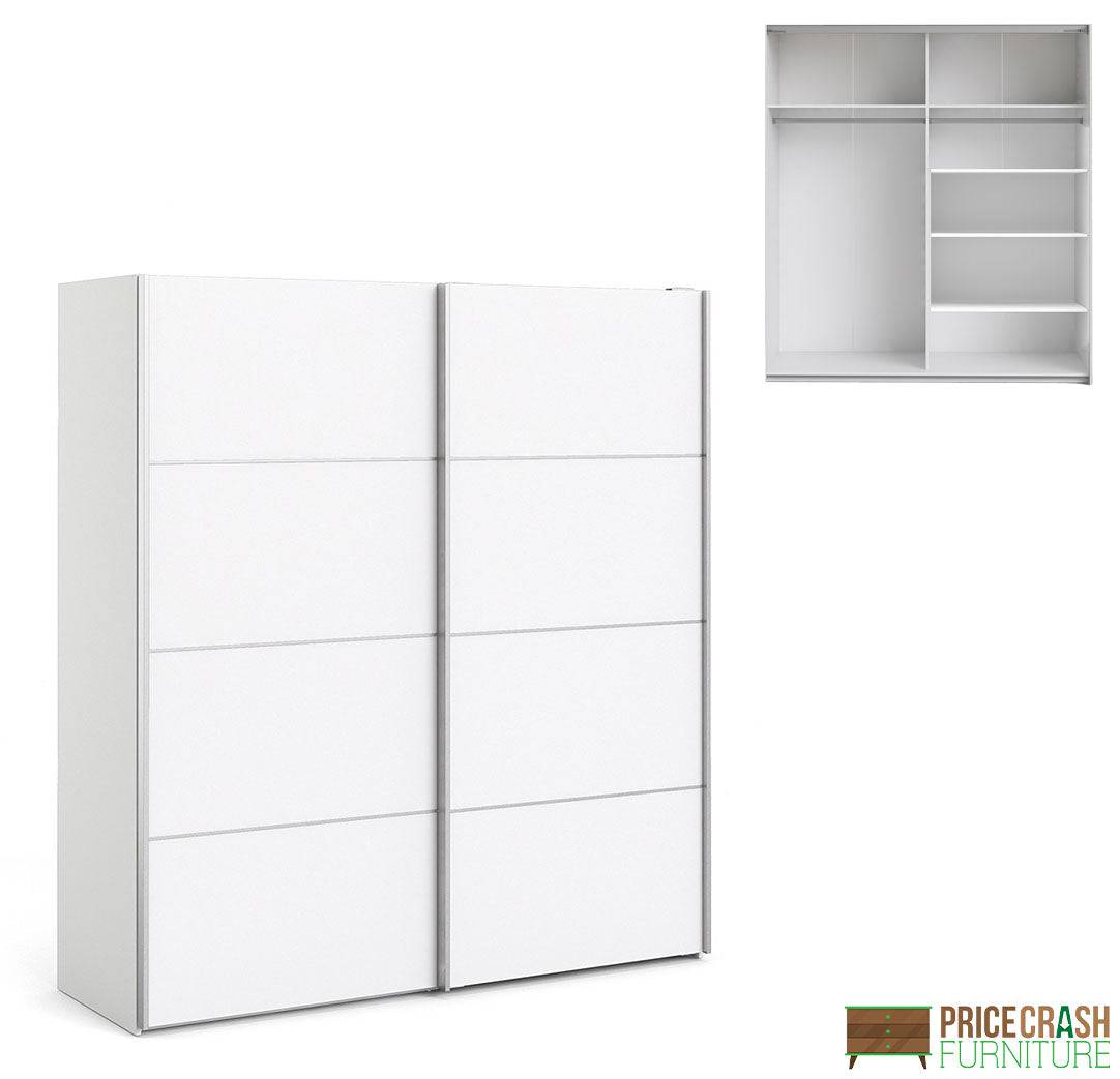 Verona Sliding Wardrobe 180cm in White with White Doors with 5 Shelves - Price Crash Furniture