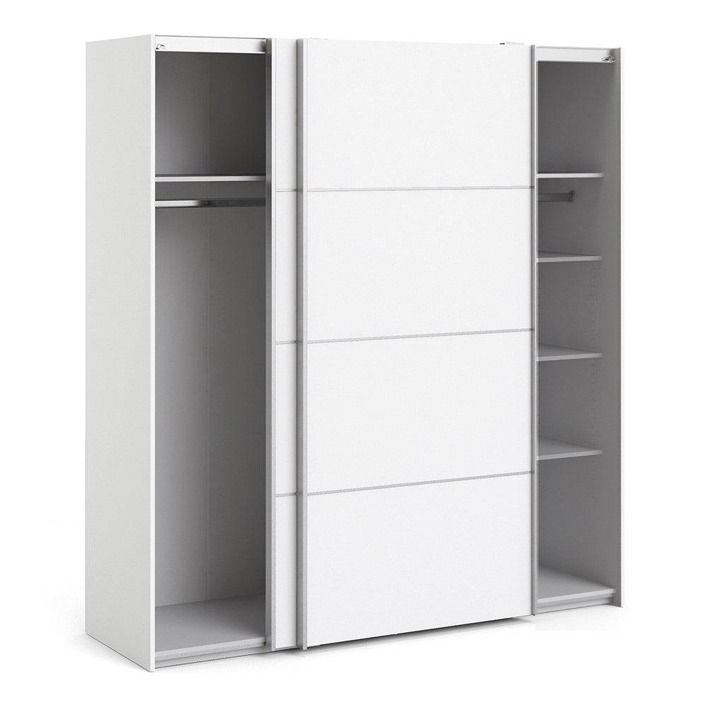 Verona Sliding Wardrobe 180cm in White with White Doors with 5 Shelves - Price Crash Furniture