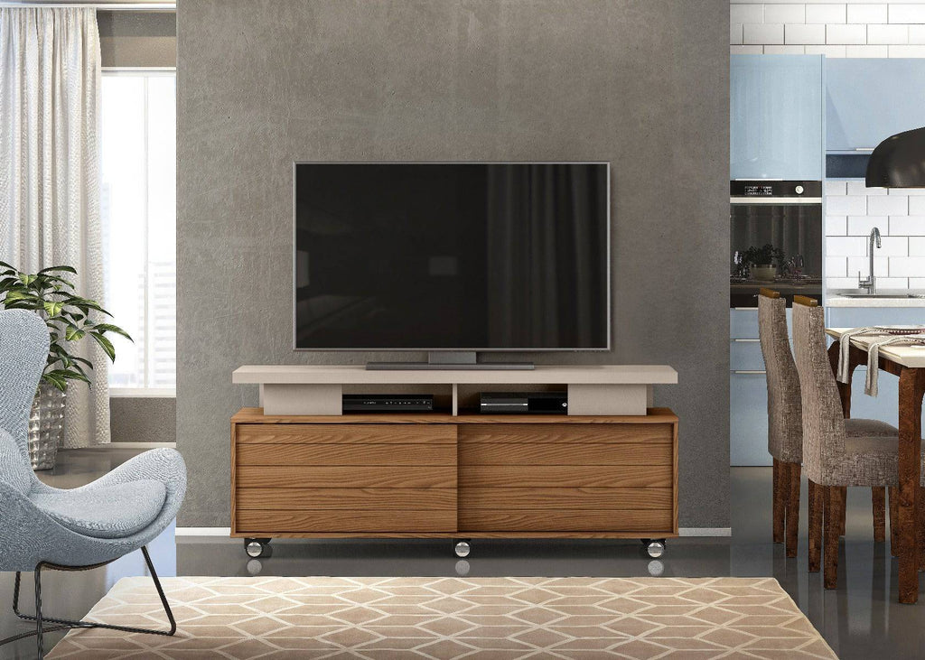 Vision - widescreen TV unit, oak effect & grey - Price Crash Furniture