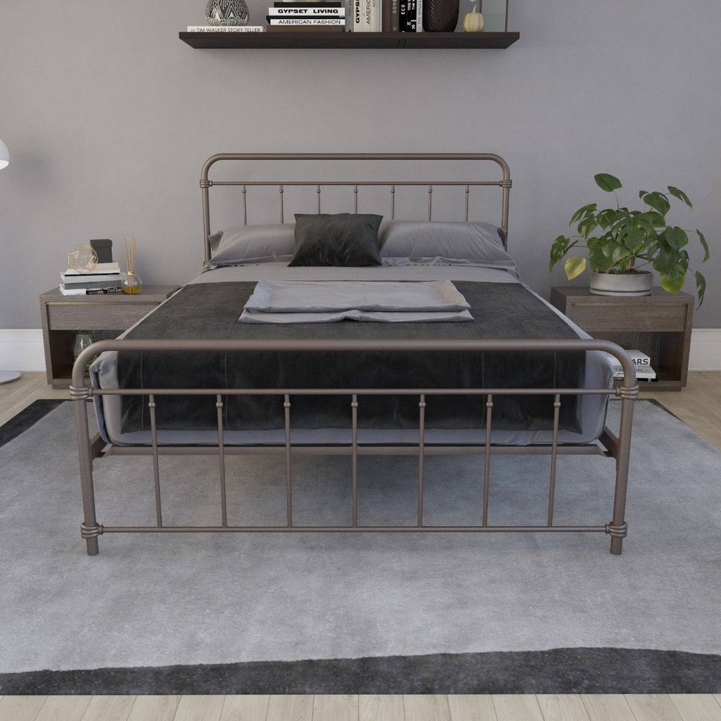Wallace King Size Bed in Bronze Metal by Dorel - Price Crash Furniture