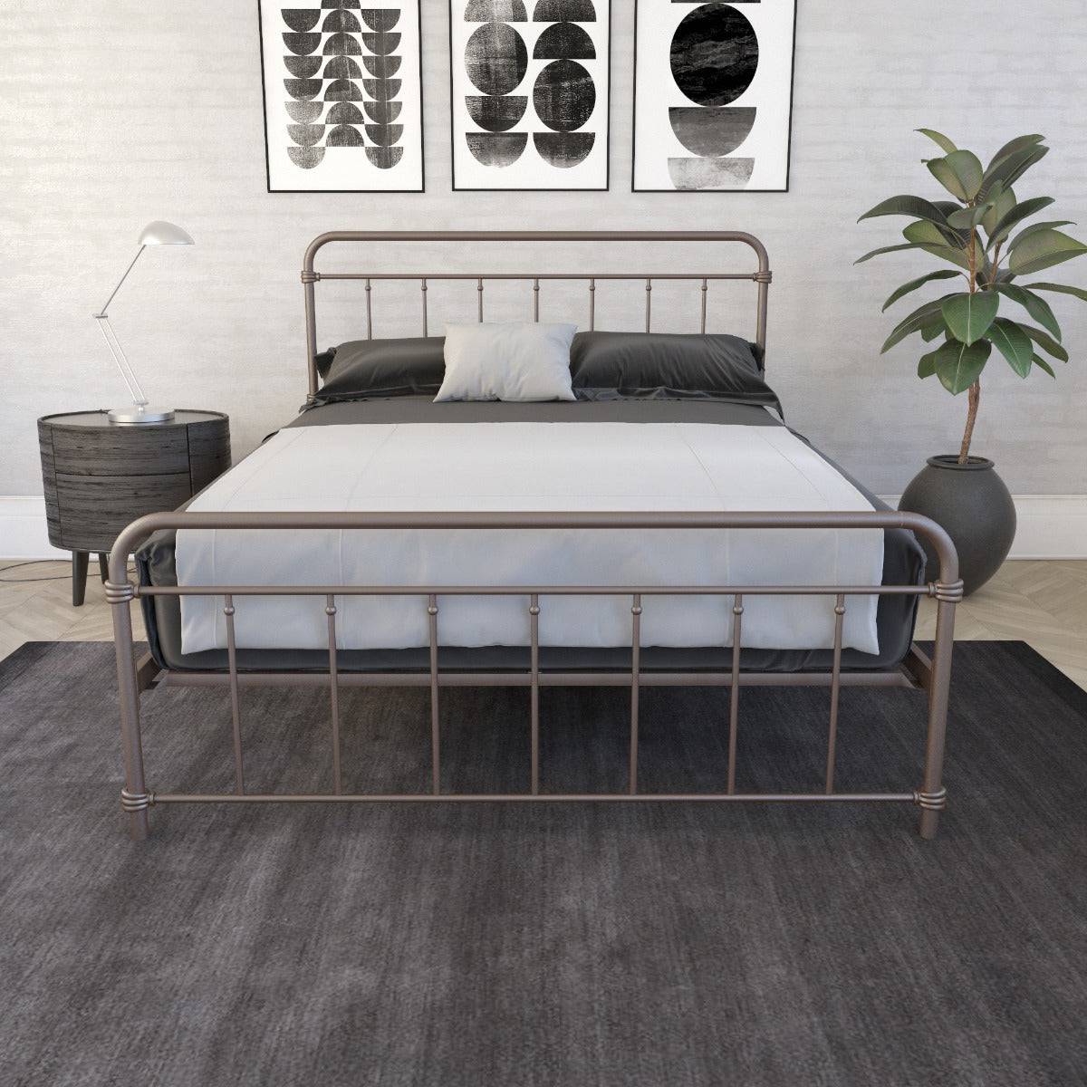 Wallace King Size Bed in Bronze Metal by Dorel - Price Crash Furniture