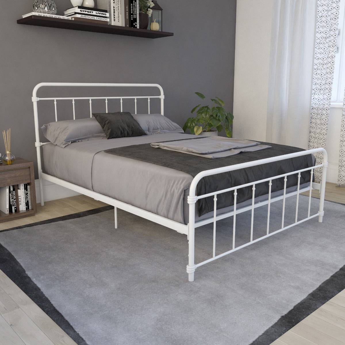 Wallace King Size Bed in White Metal by Dorel - Price Crash Furniture