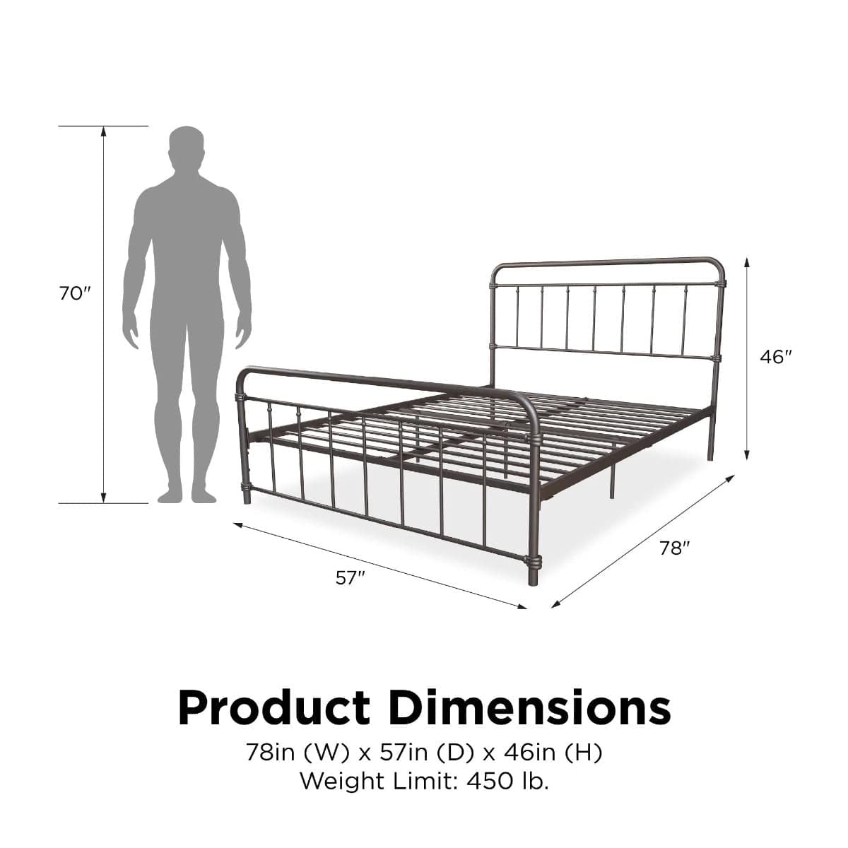 Wallace Metal Bed Double UK Bronze, by Dorel - Price Crash Furniture