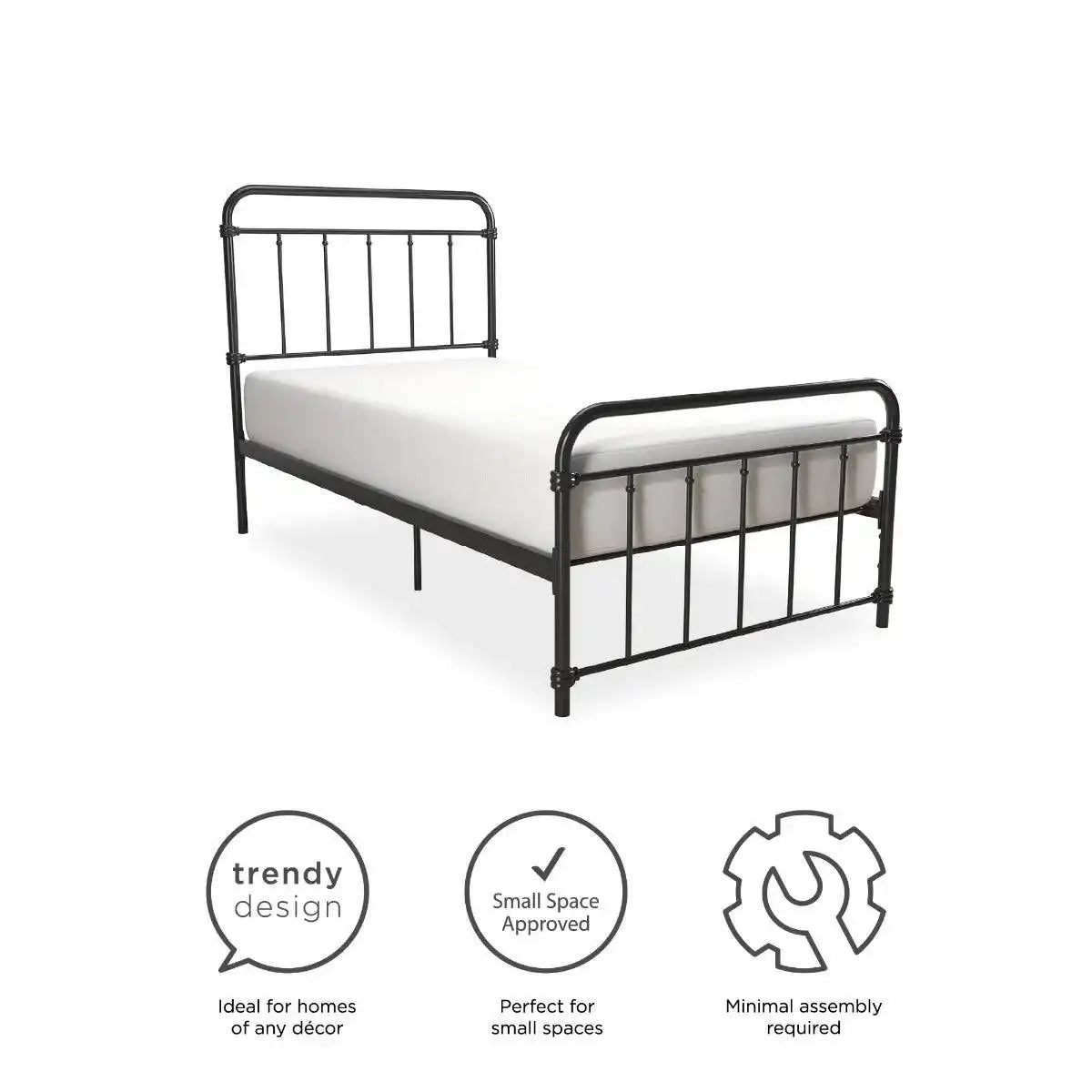 Wallace Single Bed in Black Metal by Dorel - Price Crash Furniture