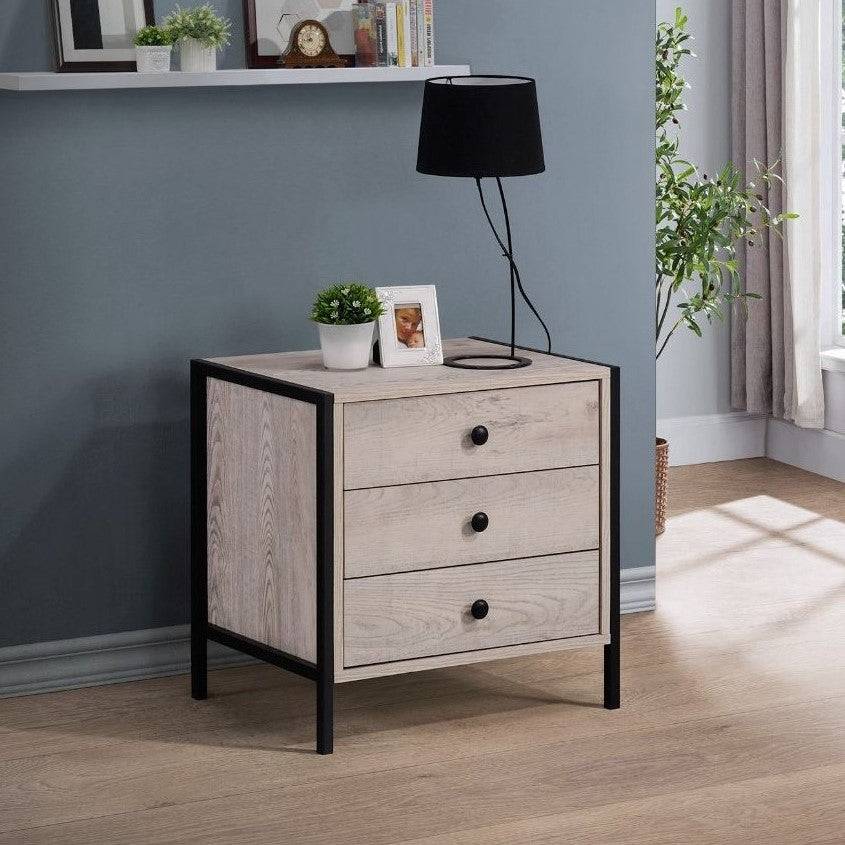 Zahra 3 drawer bedside table in ash oak effect by TAD - Price Crash Furniture