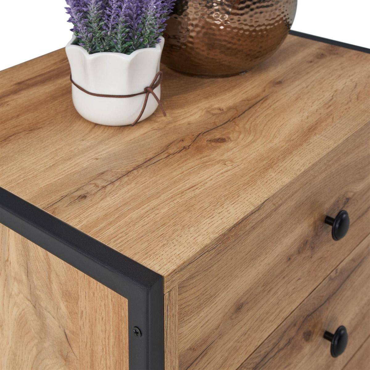 Zahra 3 drawer bedside table in oak effect by TAD - Price Crash Furniture