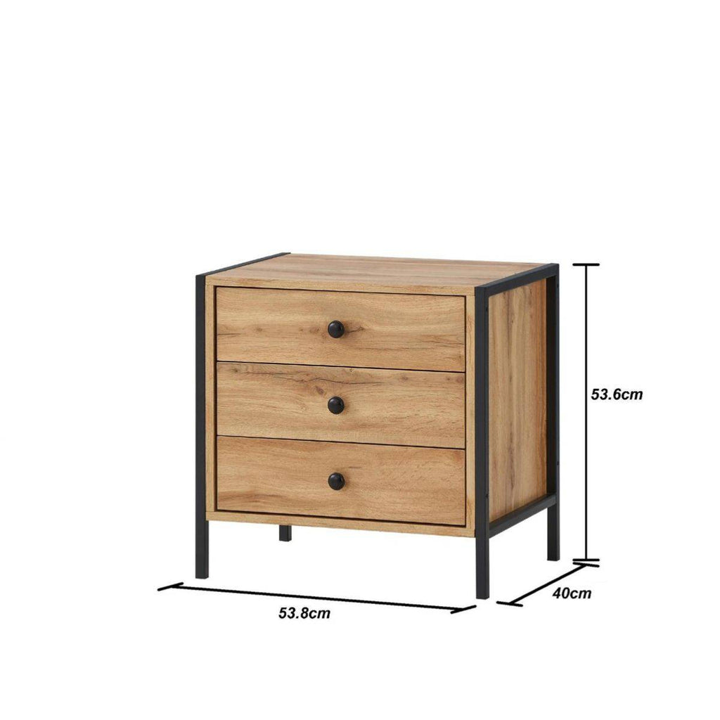 Zahra 3 drawer bedside table in oak effect by TAD - Price Crash Furniture