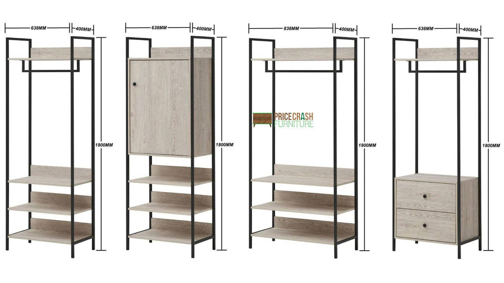 Zahra bedroom set: 4 piece open wardrobe set in ash oak effect by TAD - Price Crash Furniture