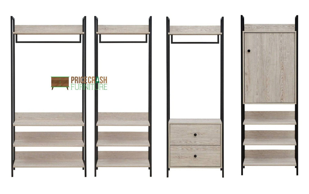 Zahra bedroom set: 4 piece open wardrobe set in ash oak effect by TAD - Price Crash Furniture