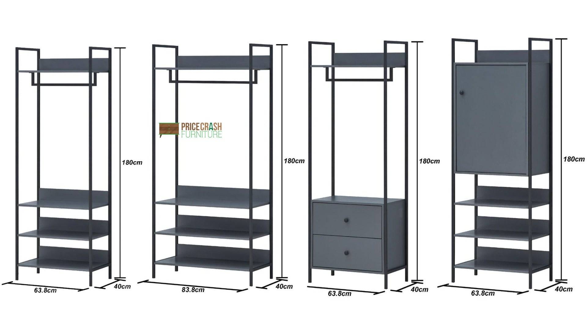 Zahra bedroom set: 4 piece open wardrobe set in matte grey by TAD - Price Crash Furniture